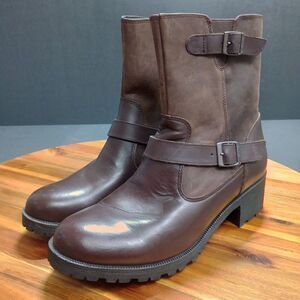 Eastland Belmont Leather Boot Sz 11 M Brown Leather Buckle Side Zip Lug‎ Sole